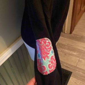 Black v neck sweater with cute elbow patches